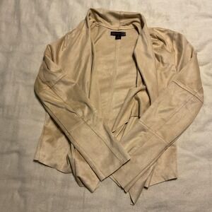 JW Style Jacket Womens Medium Tan Faux Suede Open Front Draped Cardigan